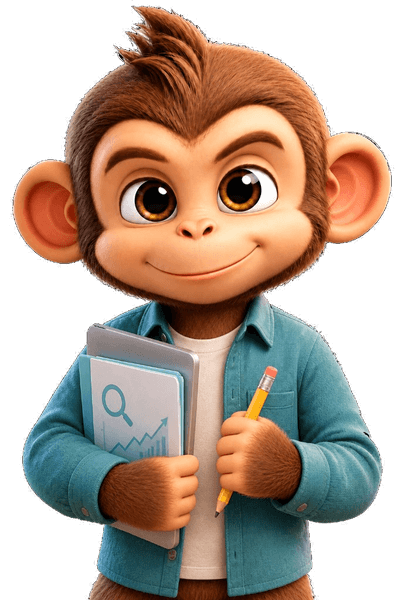 Mono as a student holding a notebook and pencil